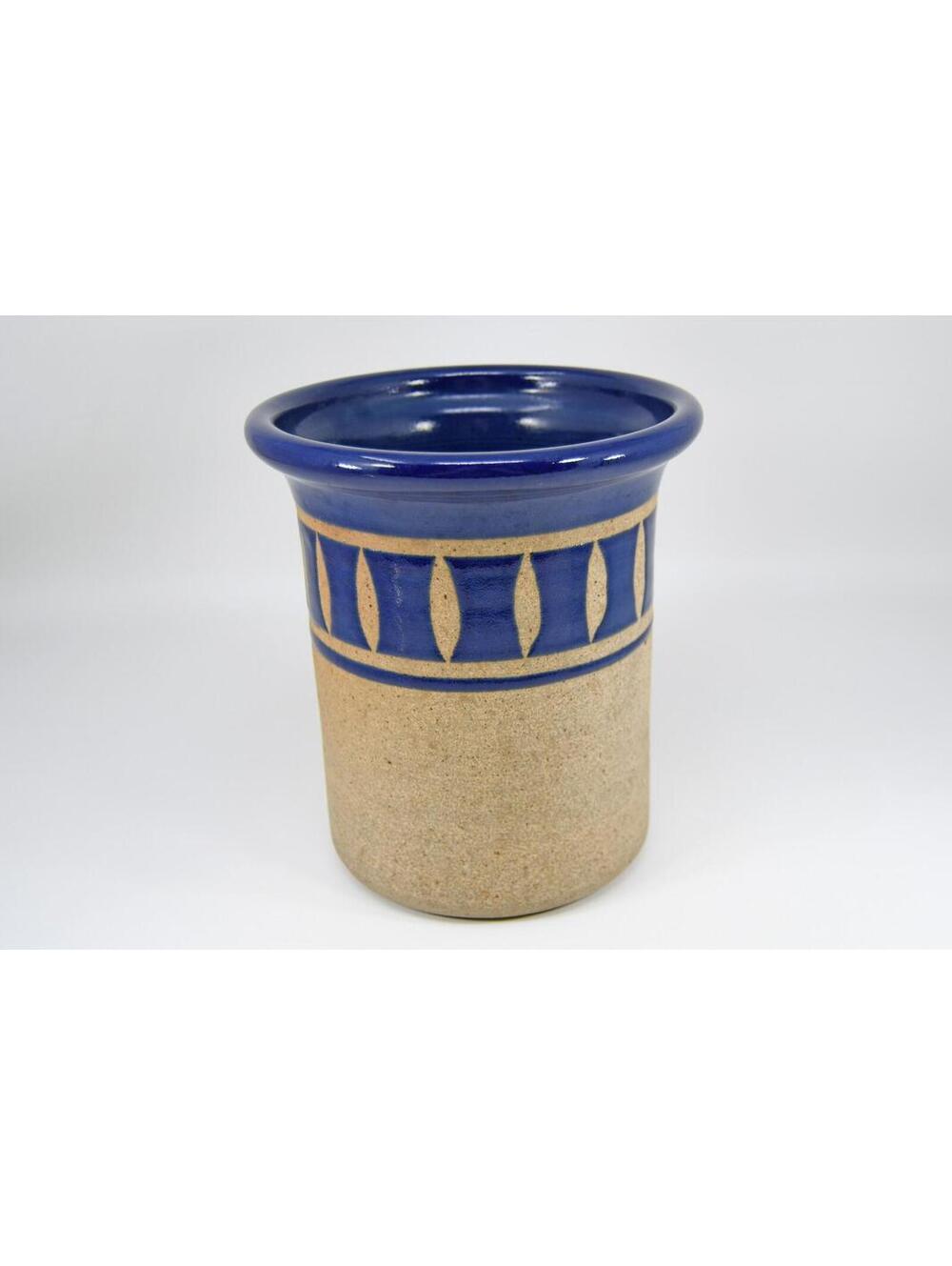 VTG Studio Art Pottery Vase Incised Leaf Cobalt Blue Brieger Texas Signed 7"